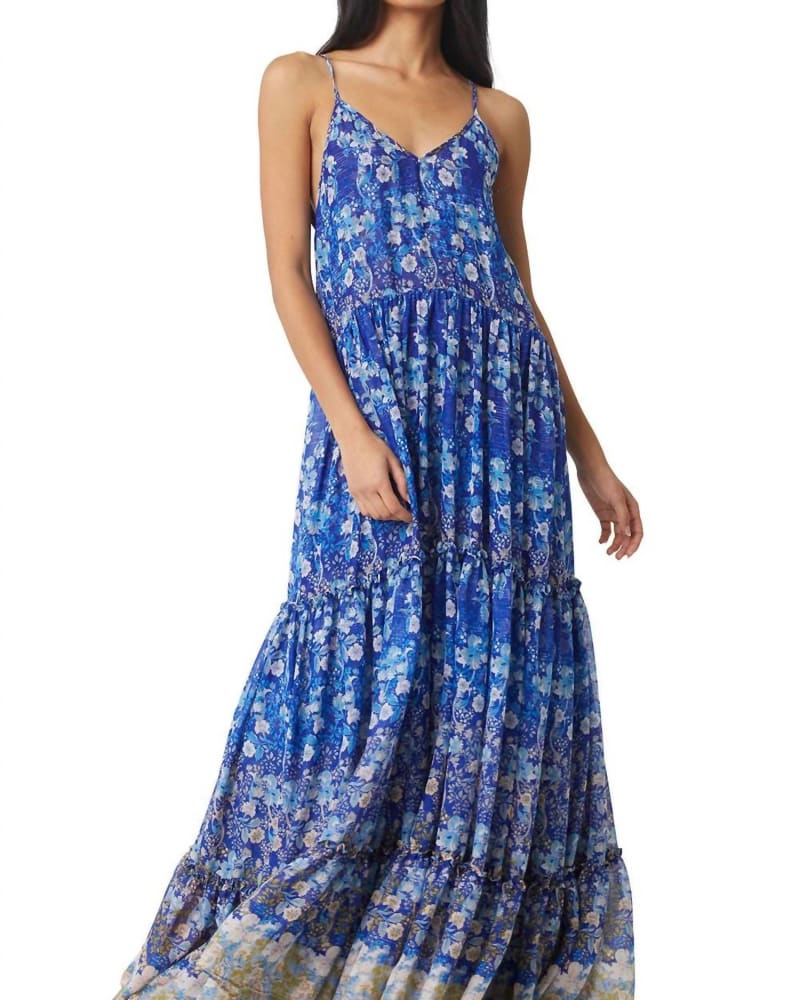 Front of a model wearing a size Large Kali Dress in Lapis Ombre in Lapis Ombre by Misa Los Angeles. | dia_product_style_image_id:342792